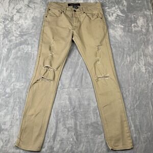 Copper Rivet Men's Jeans Size 32x33 Distressed Khaki Tan Denim Slim Fit